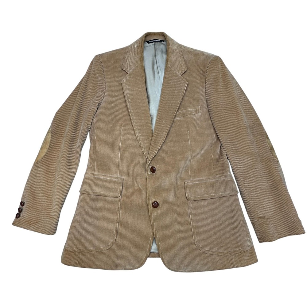 Vintage Garrison Park Blazer Mens Large Beige Corduroy Suede Elbow Patch Coat